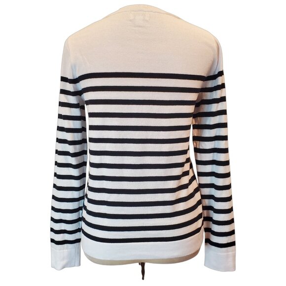 J CREW SZ S Women's 100% Cotton Black & White Striped Teddie Sweater Nautical - Picture 8 of 10